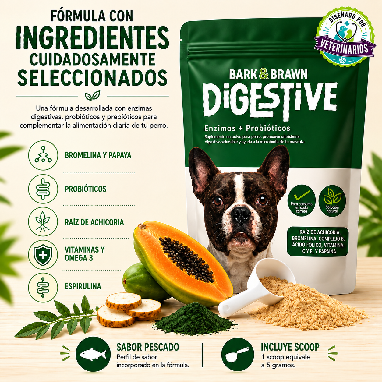 Bark & Brawn Digestive – Enzimas + Probióticos