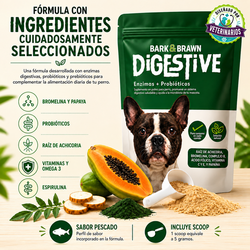 Bark & Brawn Digestive – Enzimas + Probióticos