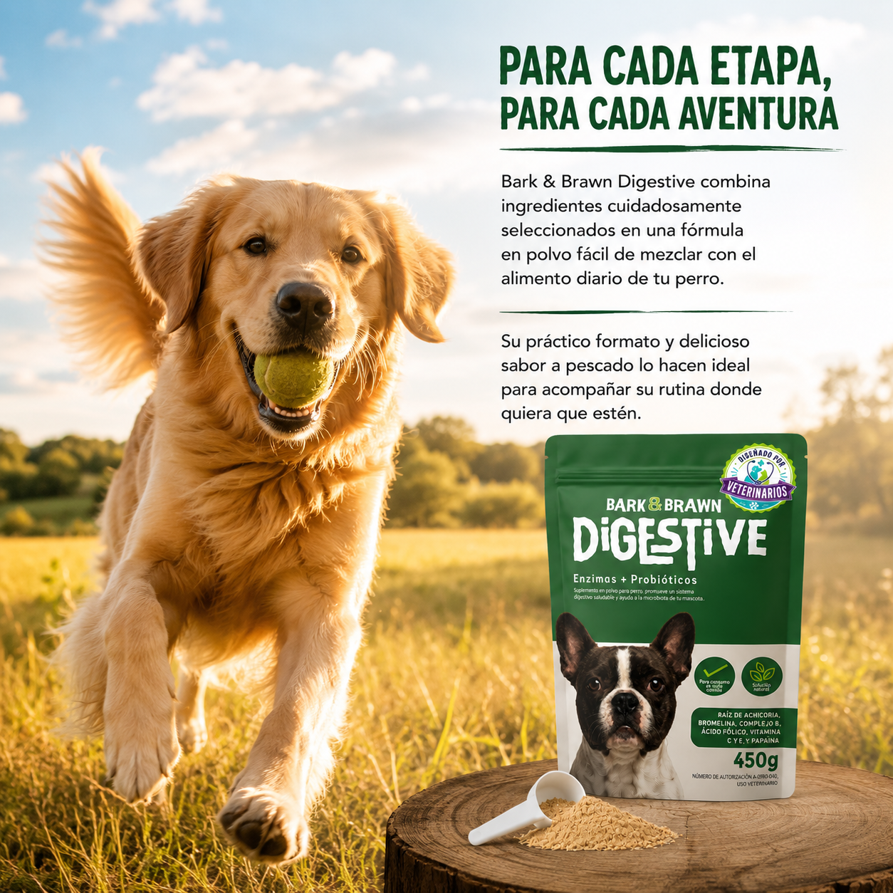 Bark & Brawn Digestive – Enzimas + Probióticos