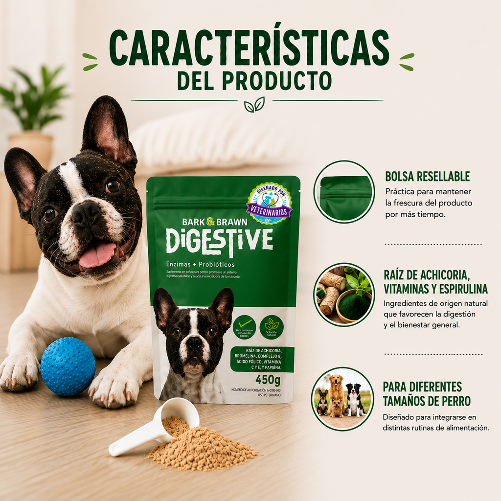 Bark & Brawn Digestive – Enzimas + Probióticos