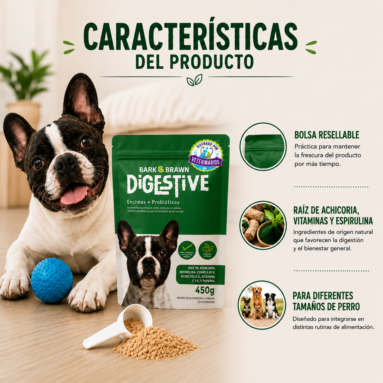 Bark & Brawn Digestive – Enzimas + Probióticos