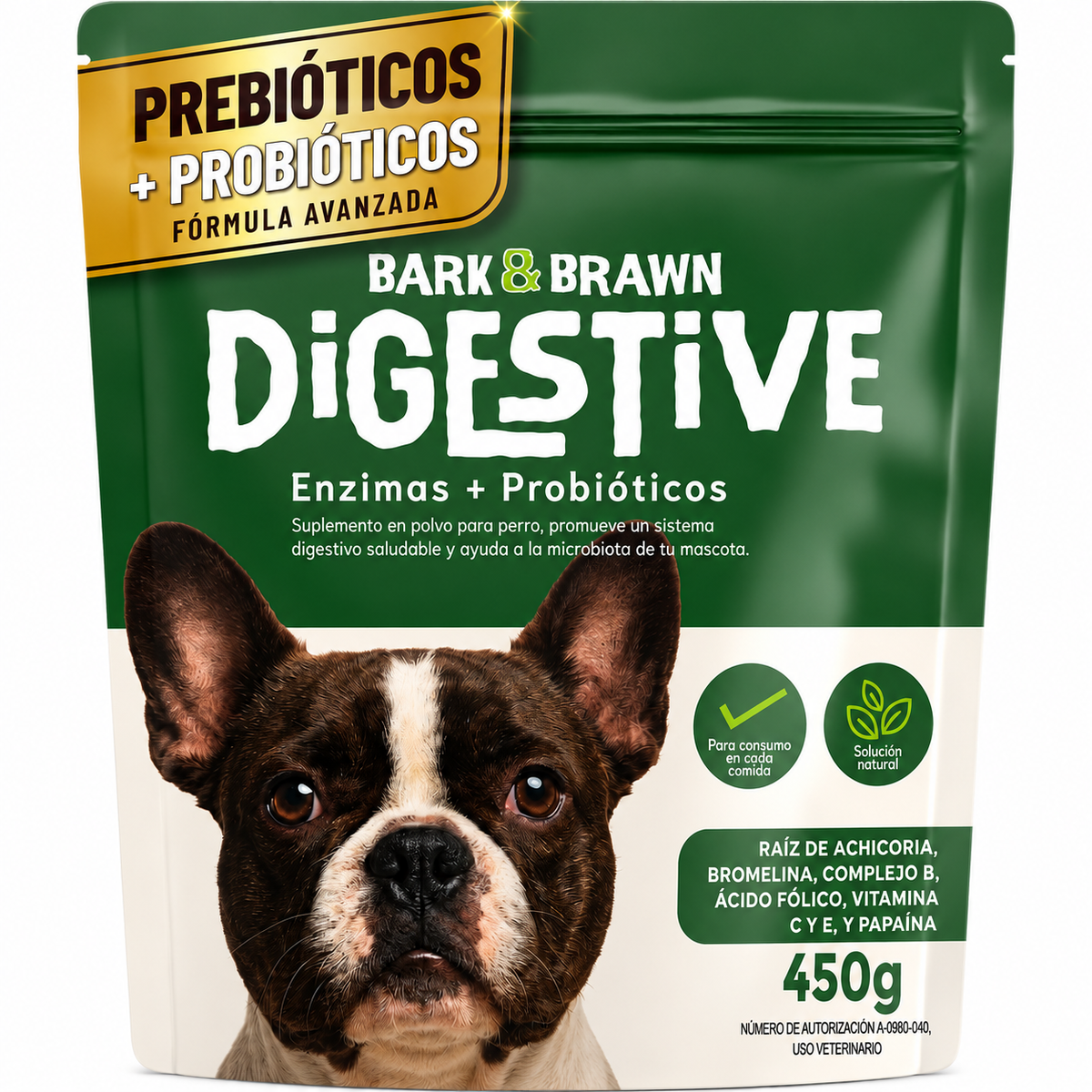 Bark & Brawn Digestive 450g – Suplemento digestivo con enzimas y probióticos para perros