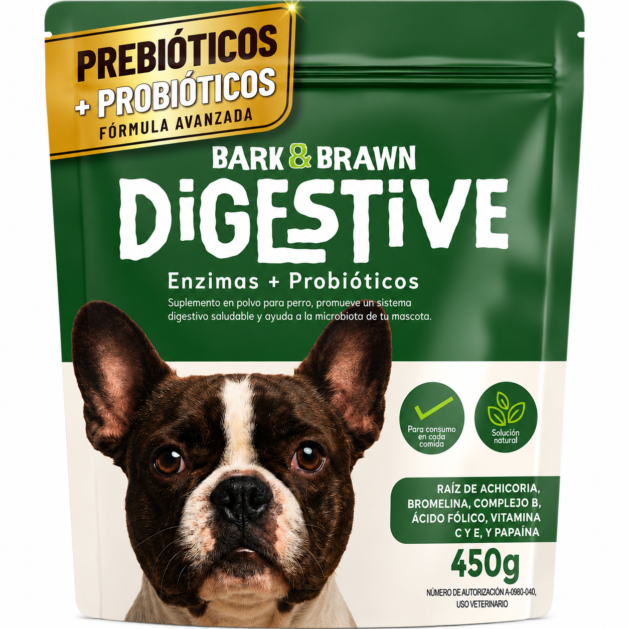 Bark & Brawn Digestive 450g – Suplemento digestivo con enzimas y probióticos para perros